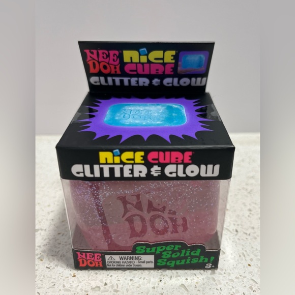 Nee Doh Nice Cube Glitter & Glow Super Solid Squish Pink NEW - Picture 2 of 7